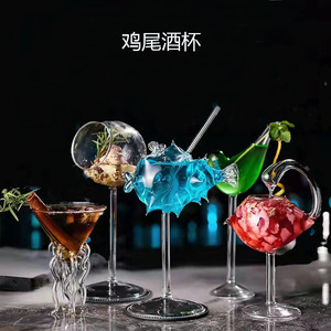 玩创酒匠创意小鸟杯河豚章鱼网红杯高硼硅玻璃高脚杯个性鸡尾酒杯
