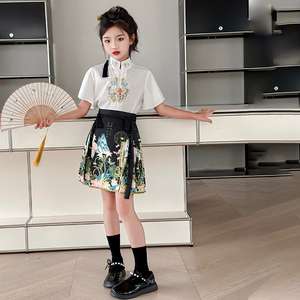女童短款马面裙套装夏季2024新款中国风儿童古装女大童新中式汉服