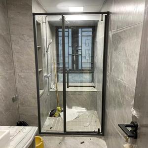 淋浴房一字型淋浴隔断玻璃门卫生间干湿分区平开门掩门枪灰不锈钢