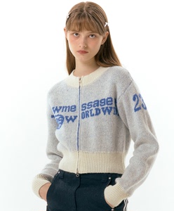 ames韩国设计师品牌 23年秋季新款字母短款长袖针织开衫外套女