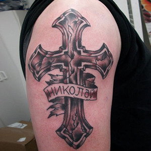 纹身贴防水男花臂 持久贴纸胳膊十字架欧美大图刺青色不掉色