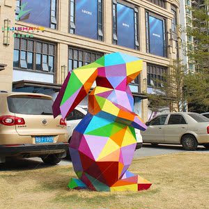 园林户外花园庭院客厅抽象卡通几何仿真小兔子玻璃钢雕塑动物摆件