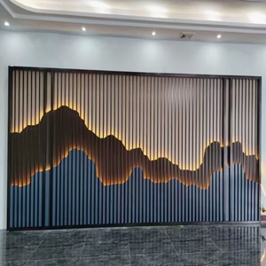 不锈钢假山背景墙屏风格栅山水画隔断屏风户外别墅庭院金属定制