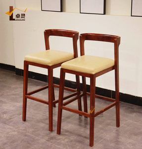 刺猬紫檀红木吧台椅实木家具简约新中式花梨木客厅真皮吧凳可定制