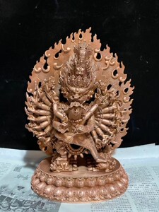 西藏工艺9寸27cm密宗大威德金刚佛像藏传铜像纯铜红铜鎏金摆件