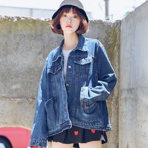 深蓝色牛仔衣女宽松
