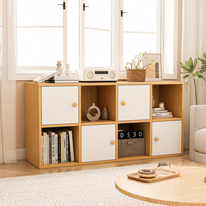 书柜书架置物架落地带门家用柜子八格柜矮柜客厅储物柜收纳格子柜