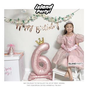 大号站立数字气球粉色公主生日布置派对生日帽字母背景装饰拉花