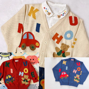 2022春新miki定制小汽车男童女宝可爱针织开衫洋气时尚百搭毛衣