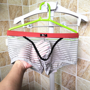 夏季网纱蕾丝条纹性感男士内裤低腰透明网眼透气u凸囊袋平角裤男