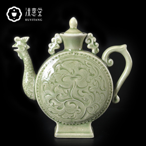 陕西耀州瓷凤鸣壶创意陶瓷酒壶白酒酒具青瓷中式古典家用礼品套装