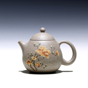 【两笔】宜兴紫砂壶潘晔全手工茶壶原矿五彩段泥绘玉兰龙蛋240cc