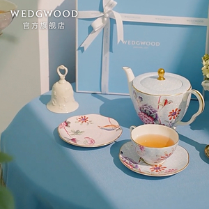 WEDGWOOD威基伍德杜鹃蓝色1升大茶壶骨瓷欧式咖啡壶带盖茶壶单壶