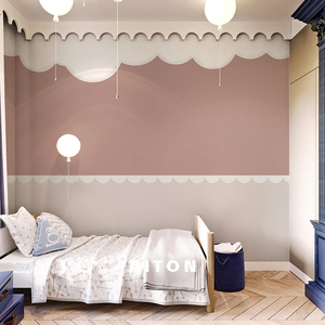 艾顿脏粉色云朵墙纸网红儿童房壁布背景墙女孩房间无缝墙布定制