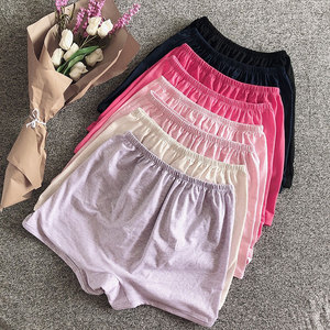 女式四角短裤纯棉素色内裤薄款平角家居裤女全棉宽松大码短裤高腰