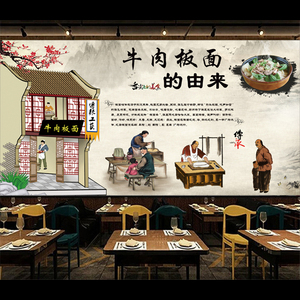 00wglcxwzx淘宝复古牛肉板面装修墙纸安徽太和板面背景墙面馆装饰