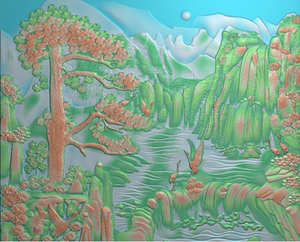 松鹤延年 迎客松松鹤山水画 精雕图