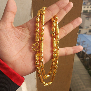 黄金项链男款闪砂桶珠龙头扣显粗个性新鲜民族风9999足金包银首饰