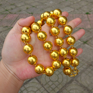 黄金项链男9999大金链子纯金佛珠链粗款桶珠圆珠链纯金纯银项链