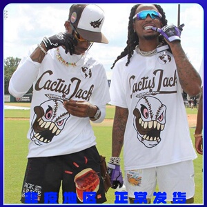 travis scott cactus jack ts联名裂纹棒球鬼脸印花短袖男潮牌t恤
