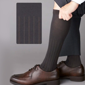 日本Tabio靴下屋男士商务正装袜高端条纹中长筒黑色西装绅士男袜