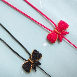 新款手工编织蝴蝶结项链挂绳可穿吊坠金锁玉佩蜜蜡平安扣细软男女