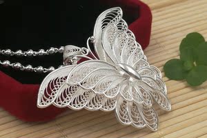 苗妹银饰 s999足银时尚 民族手工镂空掐丝蝴蝶吊坠项坠毛衣链坠