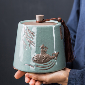 洞藏楼哥窑茶叶罐陶瓷密封罐一斤装大号密封罐茶叶包装盒家用茶罐