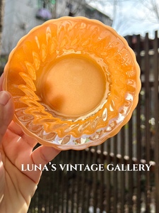 欧洲古董美国中古Anchor Hocking火桃橘色珍珠釉 奶玻璃甜品小碗