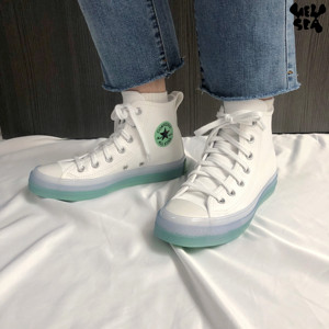 converse匡威all star cx白敬亭同款白绿果冻底高帮帆布鞋169607c