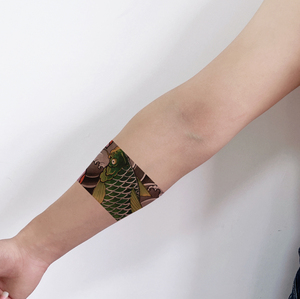 日式彩色锦鲤臂环 防水持久个性花臂海浪手环般若纹身贴男女