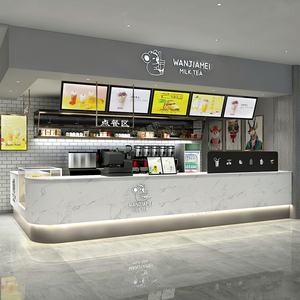 奶茶店水吧台收银台转角弧形大理石柜台前台烘培店咖啡店实木定制