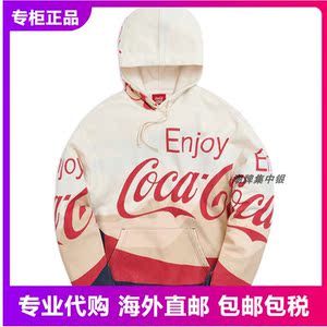 kith x coca-cola 可口可乐联名款满印大logo 拼接连帽卫衣男女款