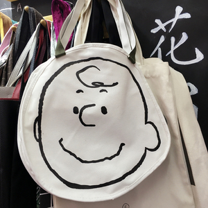 {花窗造物所}可爱卡通小孩笑脸查理布朗大头手提包帆布包单肩包包