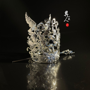 异人小筑 原创古风银黑色霸气汉服头冠 古装男款百搭束发冠 飞鸟