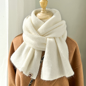 纯奶白色短围巾女冬季学生ins潮小众软糯针织毛线韩版儿童小围脖