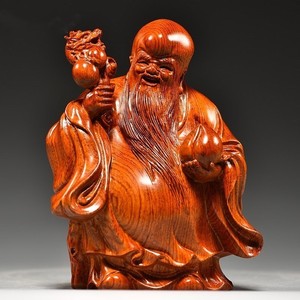 花梨木雕刻老寿星公摆件家居客厅装饰红木工艺品生日祝寿贺寿送礼