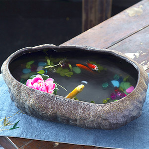 陶瓷器金鱼盆乌龟缸摆件养鱼盆大客厅办公桌面装饰花盆景2023新品