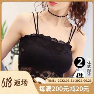 日本抹胸内衣防走光聚拢性感蕾丝外穿带胸垫美背文胸吊带内搭背心