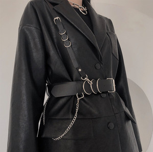 2021韩版新款暗黑系黑色背带皮链条长肩带配饰单肩斜挎带子配件潮