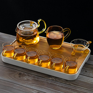 玻璃茶具套装家用透明功夫茶杯茶台简约客厅办公室红茶壶煮茶茶盘