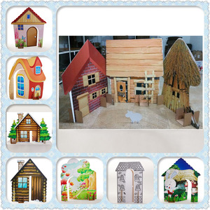 幼儿园情景剧表演话剧布景儿童舞台剧道具三只小猪房子纸板木屋门