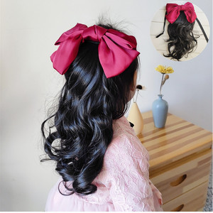 儿童假发绑带式马尾中长波浪卷蝴蝶结头饰品小女孩时尚表演学生潮