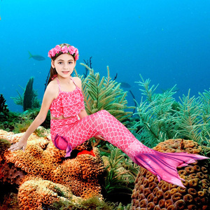 女童美人鱼尾巴衣服儿童泳衣宝宝小女孩人鱼公主泳装分体套装裙子