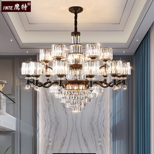 客厅水晶吊灯现代简约轻奢大气美式餐厅2024年新款复式楼别墅灯具
