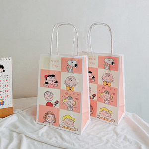 ins风卡通史努比纸手提袋粉色甜蜜系可爱礼品袋小号韩国手拎纸袋
