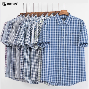 波顿格子衬衫夏季男士短袖美式休闲纯棉薄款英伦风高端大码衬衣