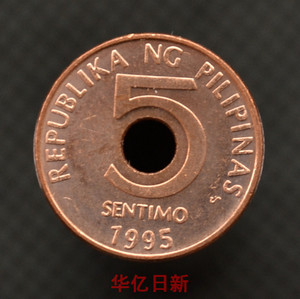 菲律宾5生丁硬币  年份随机 中孔 铜 15.43mm 外国亚洲钱币 新