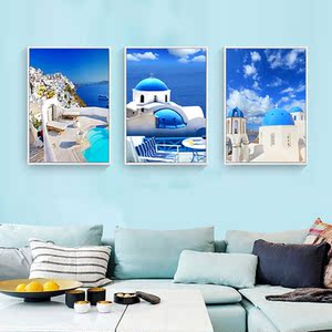 地中海风格装饰画爱琴海客厅沙发墙画餐厅厨房清新挂画现代风景画