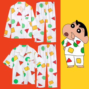 日本蜡笔小新同款睡衣春夏款纯棉大码男女卡通短袖长裤薄款网红风